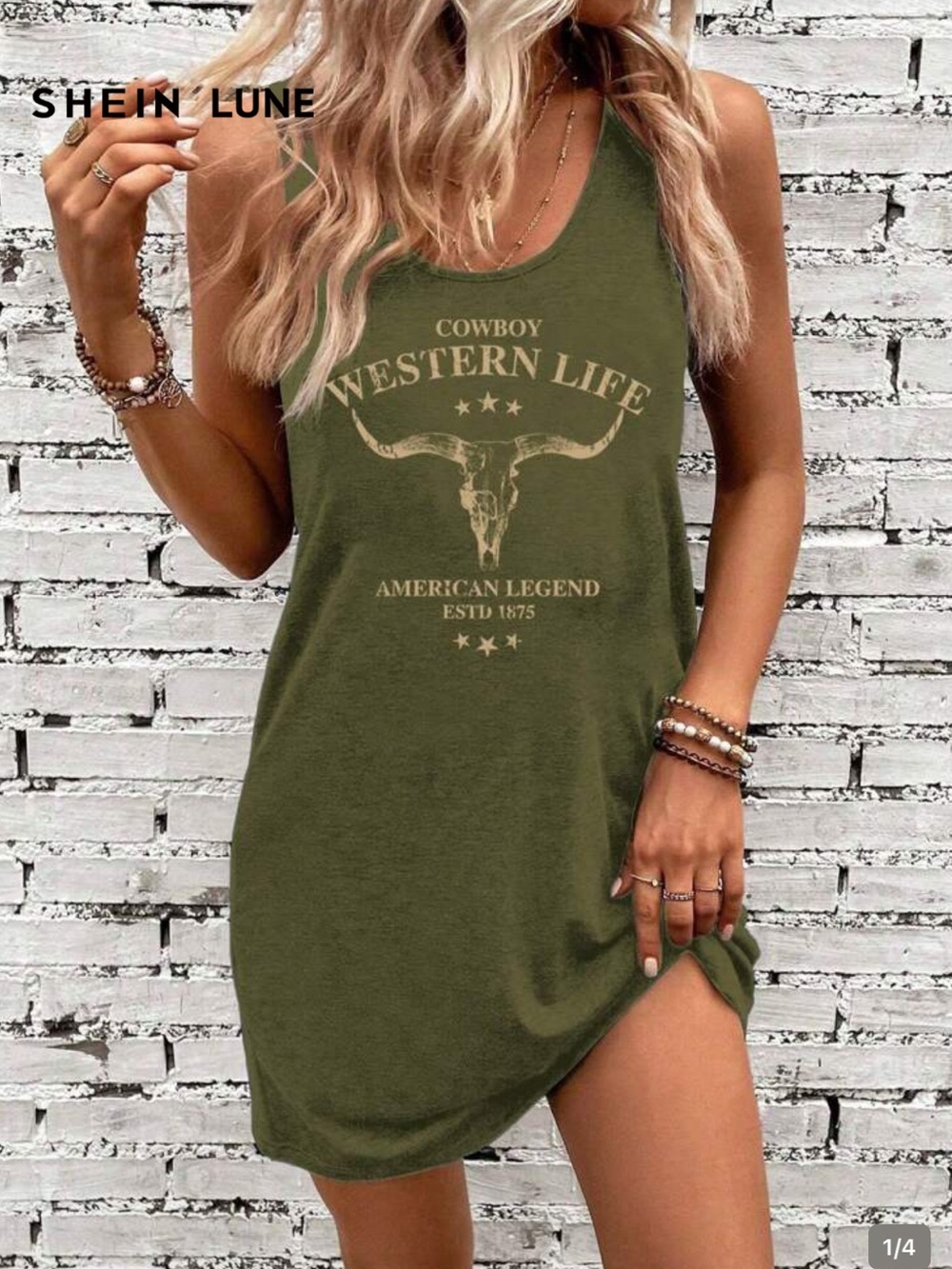 SHEIN Casual Green Western Life Tank Dress Med